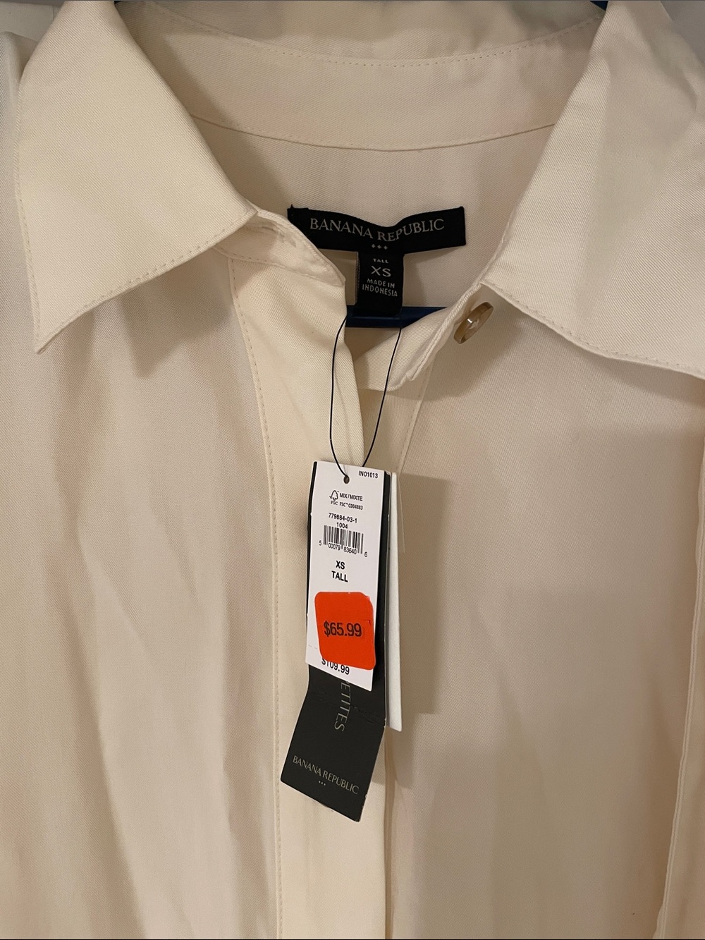 XS Tall - Banana Republic Cream Button-Front Shirt Dress - Picture 5 of 11